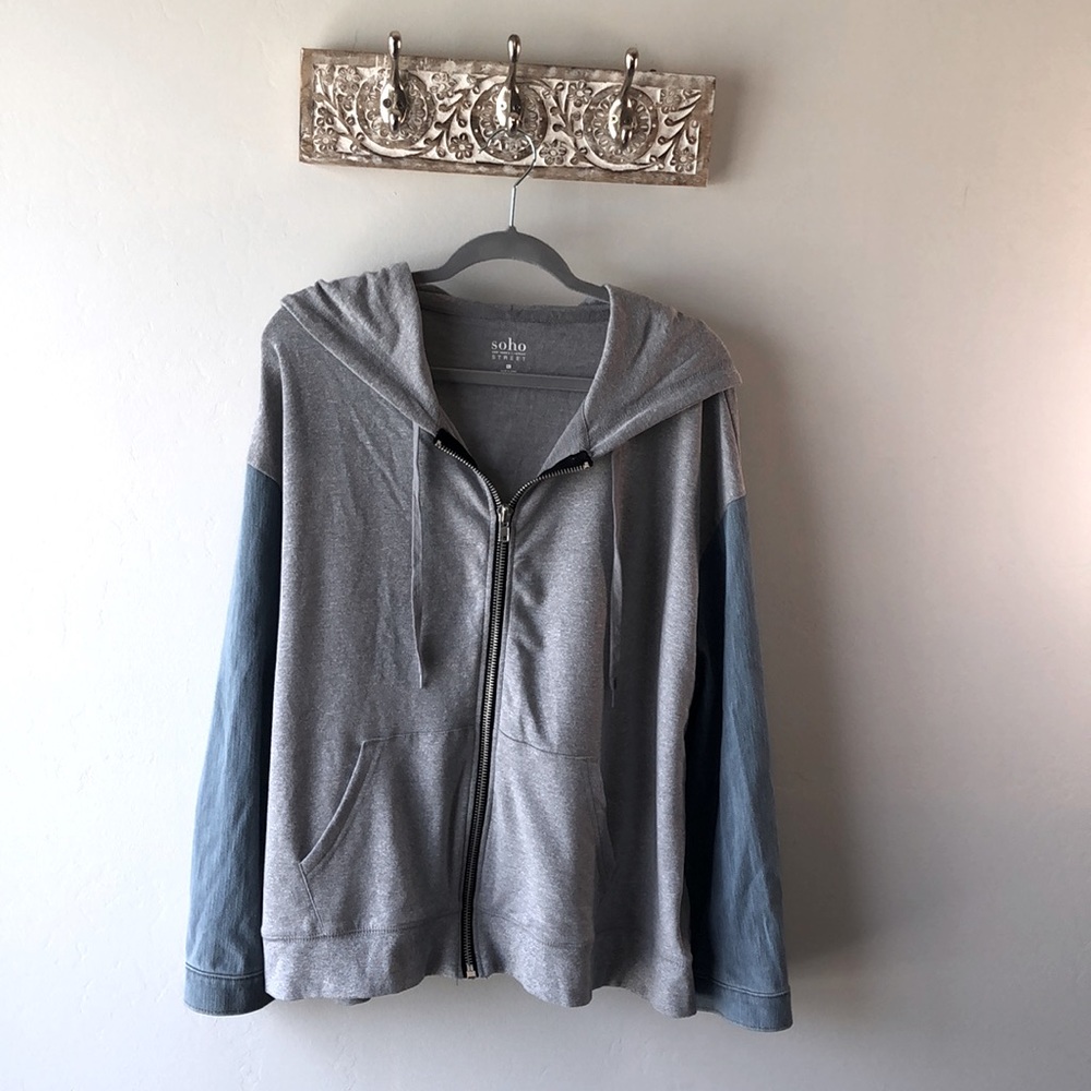 NY&Co Soho Street denim sleeve zip up hoodie